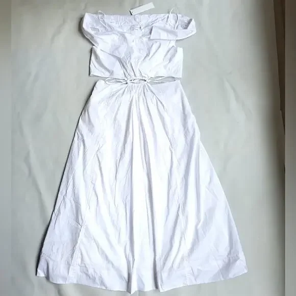 NWT$500 Jonathan Simkhai White Ansley Off-The-Shoulder Shirt Midi Dress Sz Large - Picture 7 of 16